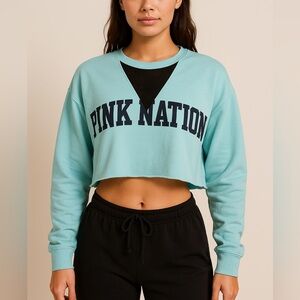 PINK Victoria's Secret Aqua Crop Sweatshirt